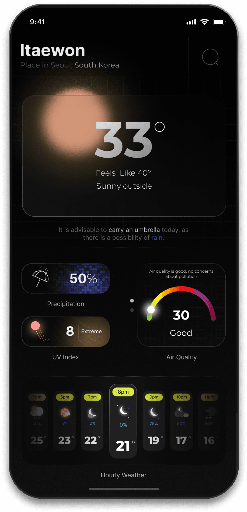 Phone screen with weather App openend